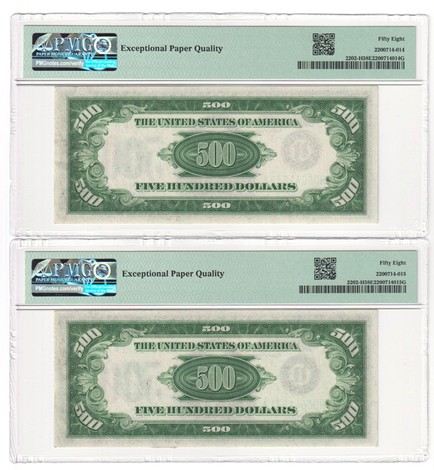 Nine sequential 1934-A $500 St. Louis Fr# 2202-H - PMG AU-58 EPQ
