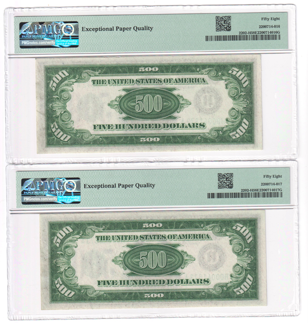 Nine sequential 1934-A $500 St. Louis Fr# 2202-H - PMG AU-58 EPQ