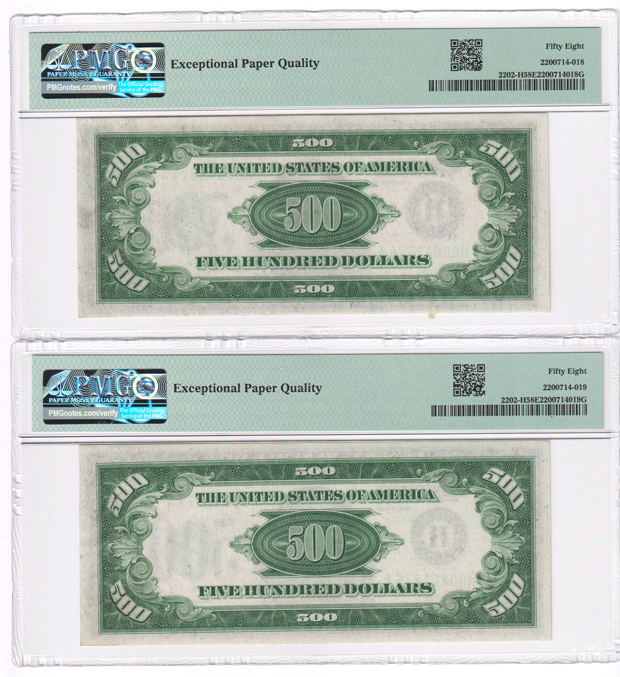 Nine sequential 1934-A $500 St. Louis Fr# 2202-H - PMG AU-58 EPQ