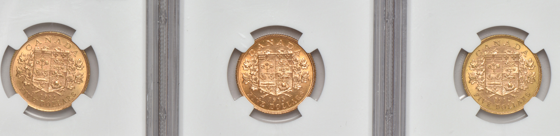 Canada - Two 1912 and a 1913 $5, all NGC MS-64
