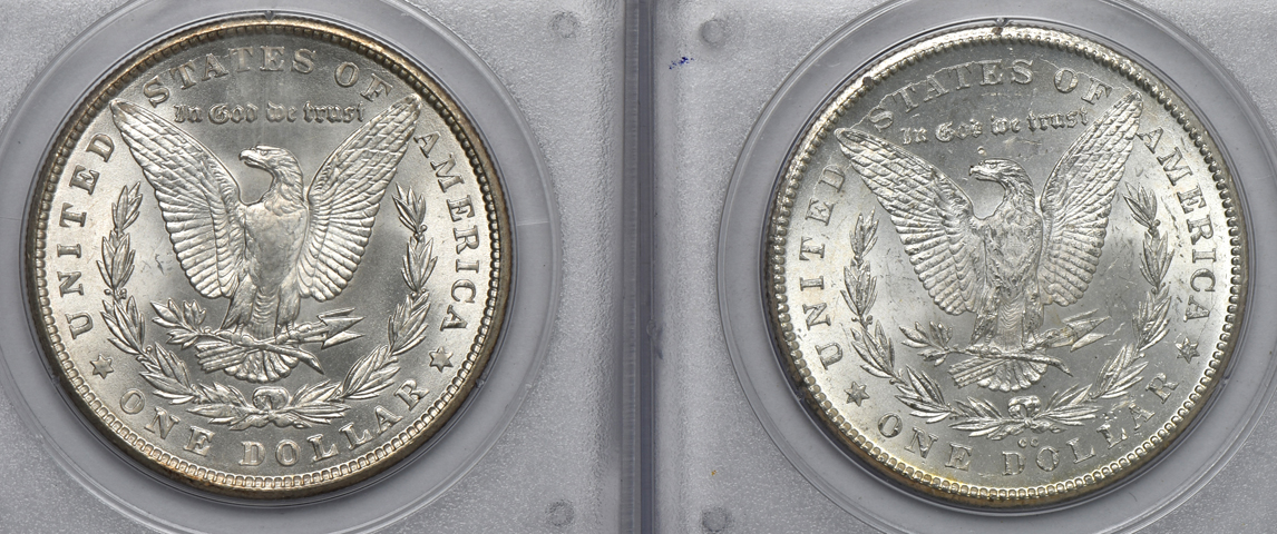 1878-CC MS-63, and a 1900 MS-64, both PCGS MS-63 (rattler)