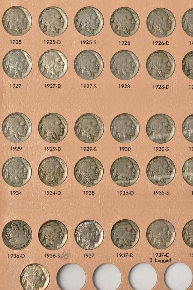 Complete collection of Buffalo nickels in a Dansco 7112 album