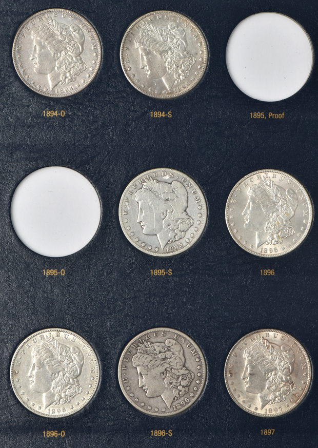 Collection of 41 different Morgan silver dollars in a Whitman 9129 album