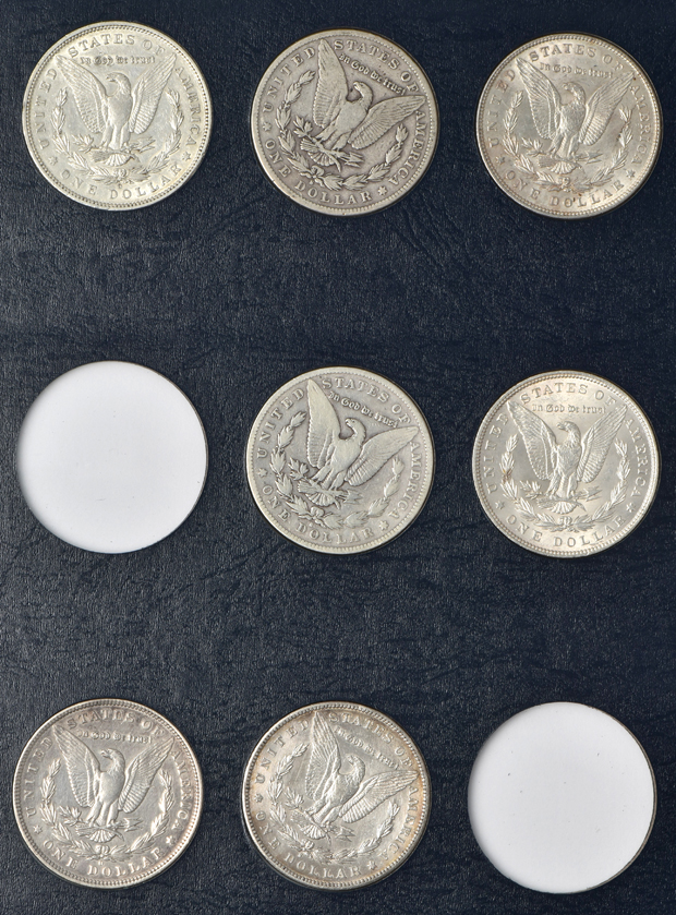Collection of 41 different Morgan silver dollars in a Whitman 9129 album