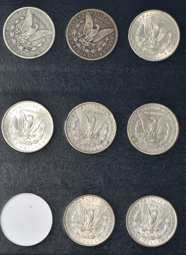 Collection of 41 different Morgan silver dollars in a Whitman 9129 album