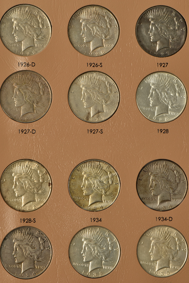 "Complete" collection of Peace silver dollars in a Dansco 7175 album