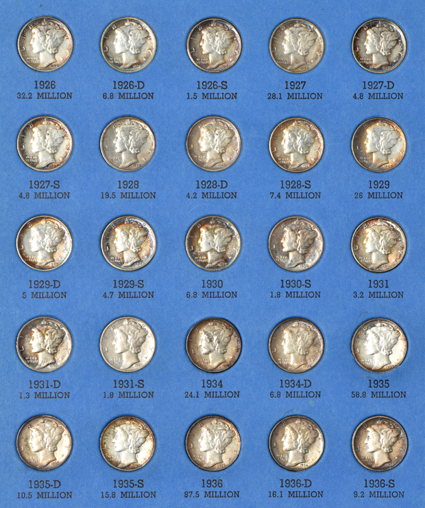 Mercury Dime Set minus 1916-D, and Walking Liberty short-set