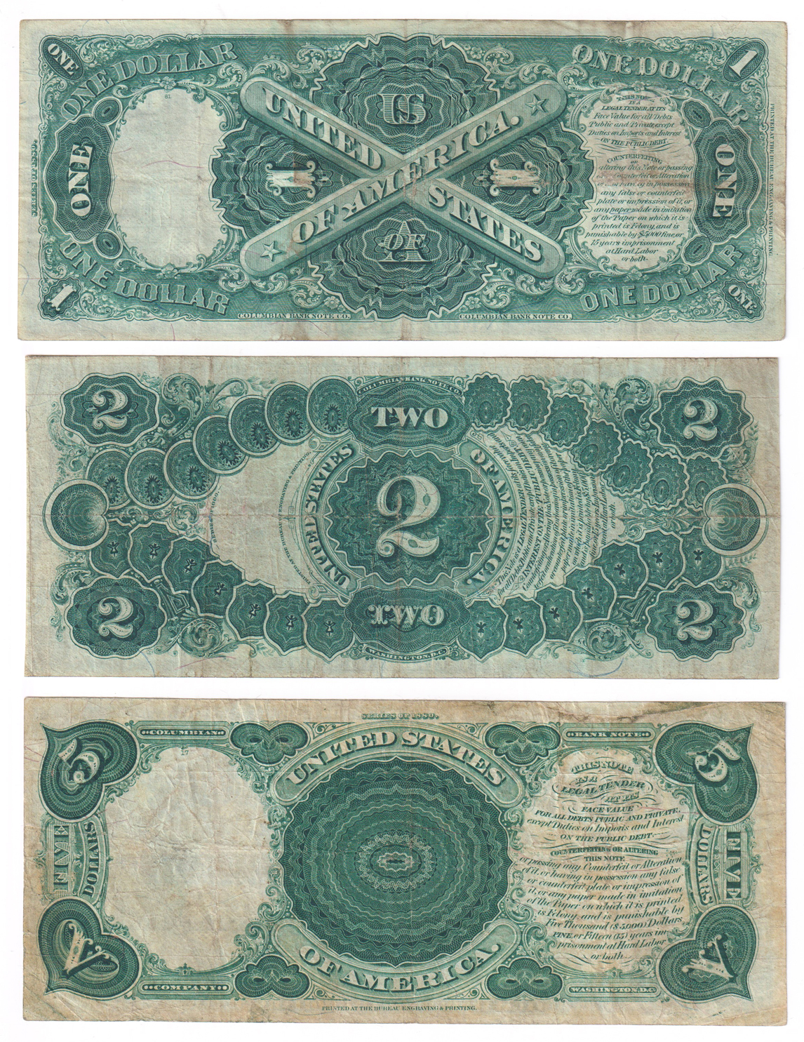 1880 $1, $2, and $5 - VF