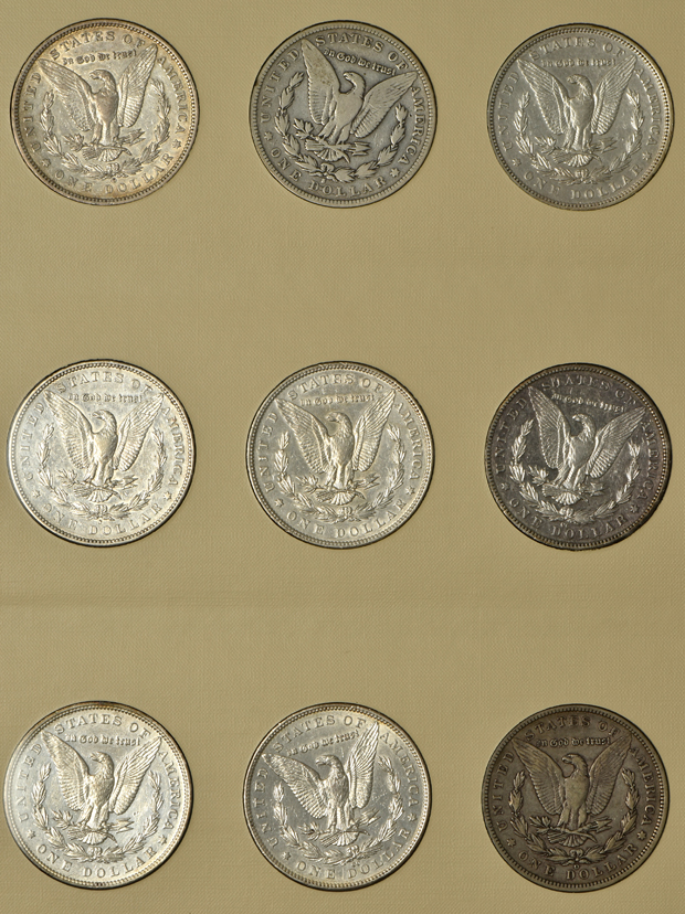 Collection of Morgan silver dollars, 1892 through 1921-S, in a Littleton album