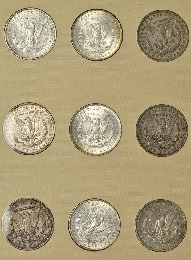 Collection of Morgan silver dollars, 1892 through 1921-S, in a Littleton album