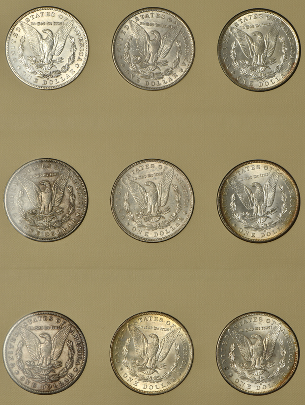 Collection of Morgan silver dollars, 1892 through 1921-S, in a Littleton album