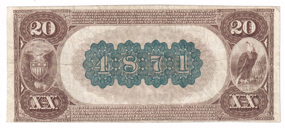 1882 $20 Brown Back - Toluca, IL Charter #4871 - VF