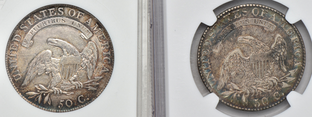 1808 ANACS XF-40, and an 1821 NGC XF-45