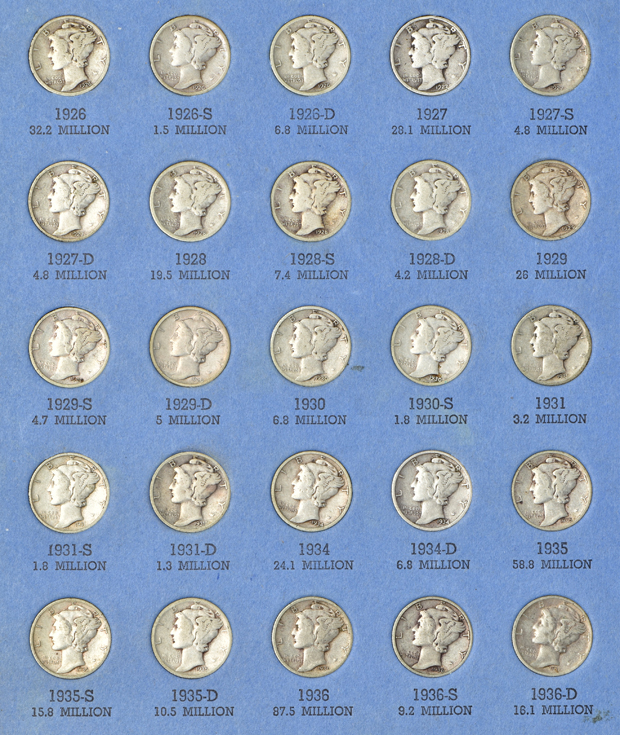Complete Mercury Dime collection in a Whitman 9014 album 