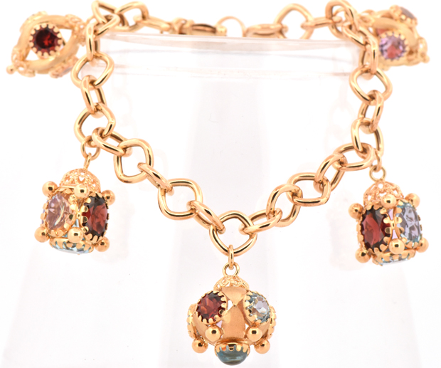 18K Yellow Gold Multi-Gemstone Charm Bracelet