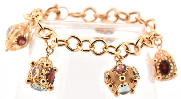 18K Yellow Gold Multi-Gemstone Charm Bracelet