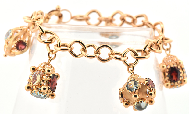 18K Yellow Gold Multi-Gemstone Charm Bracelet