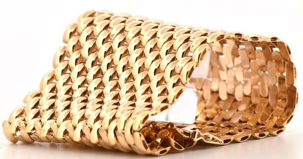 18K Yellow Gold Wide Mesh Bracelet