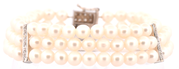 14K White Gold Three Strand Pearl Bracelet