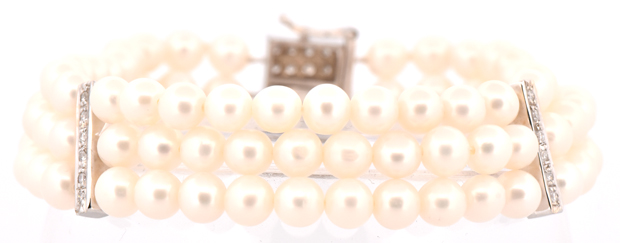 14K White Gold Three Strand Pearl Bracelet