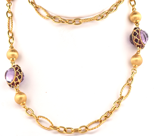 14K Yellow Gold Amethyst Necklace