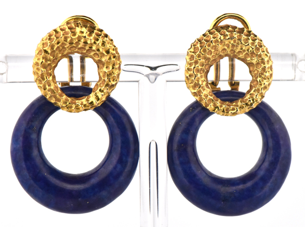 14K Yellow Gold Lapis Earrings 