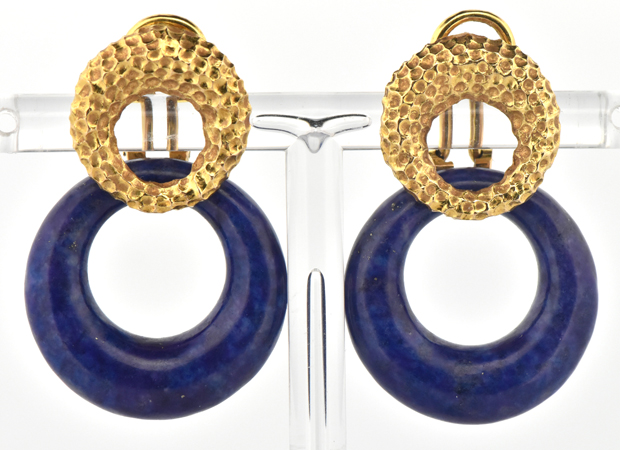 14K Yellow Gold Lapis Earrings 