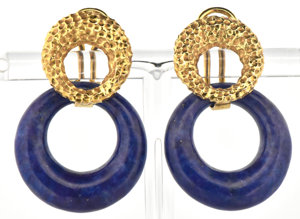 14K Yellow Gold Lapis Earrings 