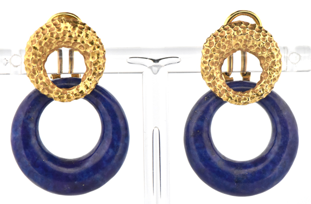 14K Yellow Gold Lapis Earrings 