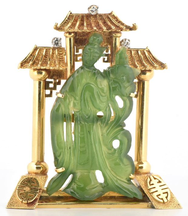 18K Yellow Gold Jade Pendant 