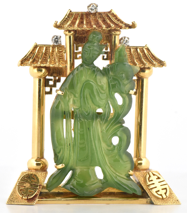 18K Yellow Gold Jade Pendant 