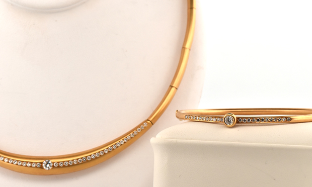 18K Yellow Gold Diamond Necklace and Bangle 