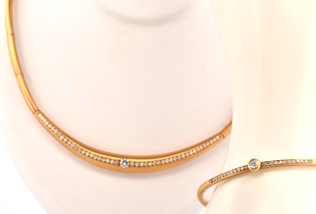 18K Yellow Gold Diamond Necklace and Bangle 