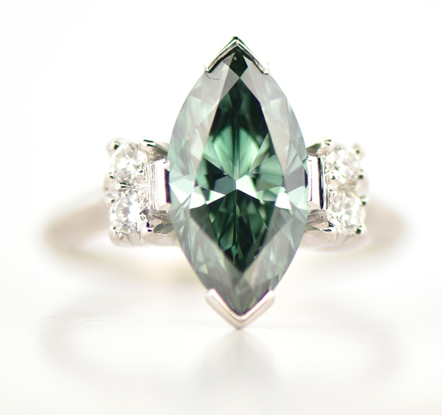 Platinum Diamond Ring, Artificially Irradiated Bluish Green Diamond, SGL Report # 240418A-SJ