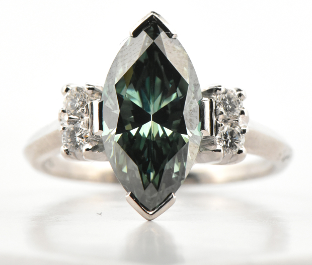 Platinum Diamond Ring, Artificially Irradiated Bluish Green Diamond, SGL Report # 240418A-SJ
