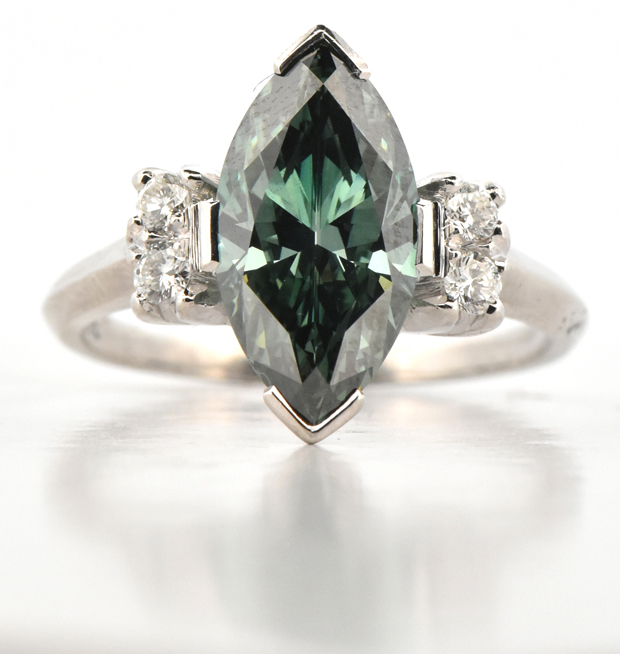 Platinum Diamond Ring, Artificially Irradiated Bluish Green Diamond, SGL Report # 240418A-SJ