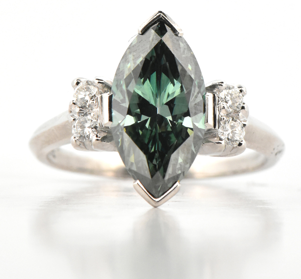 Platinum Diamond Ring, Artificially Irradiated Bluish Green Diamond, SGL Report # 240418A-SJ