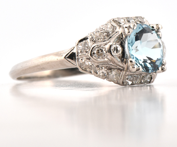 Platinum Diamond and Aquamarine Ring