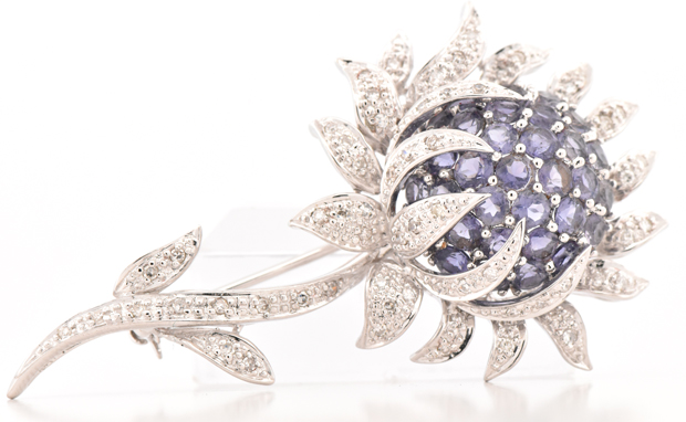 14K White Gold Flower Pin
