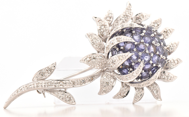 14K White Gold Flower Pin