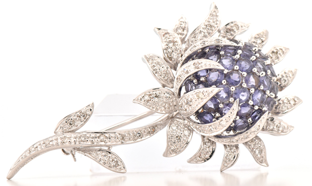 14K White Gold Flower Pin