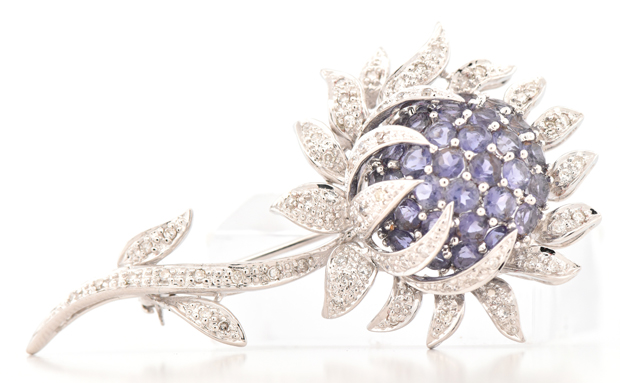 14K White Gold Flower Pin