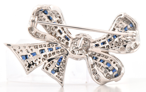 18K White Gold Diamond and Sapphire Pin