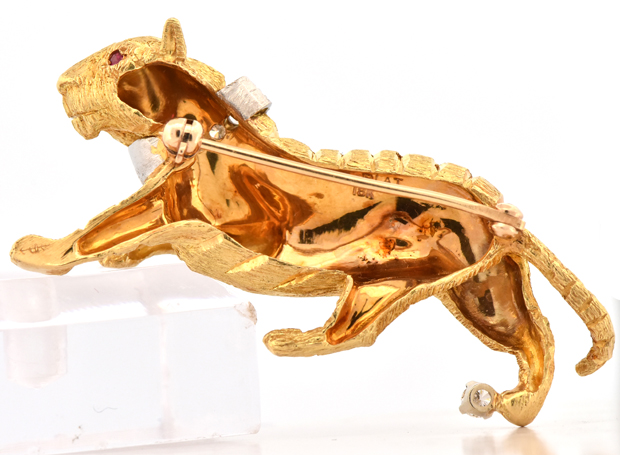 18K Yellow Gold and Platinum Tiger Pin