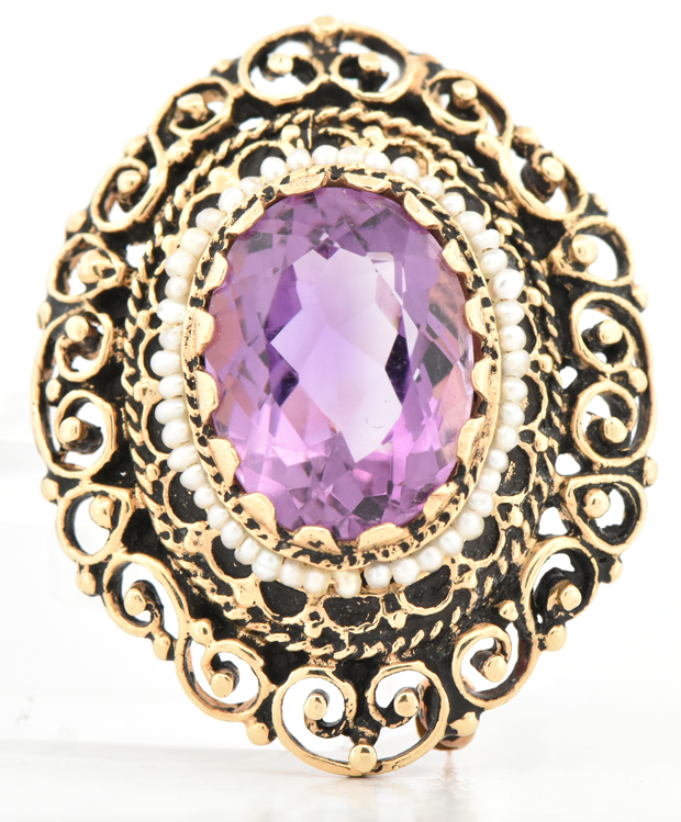 14K Yellow Gold Amethyst Pin