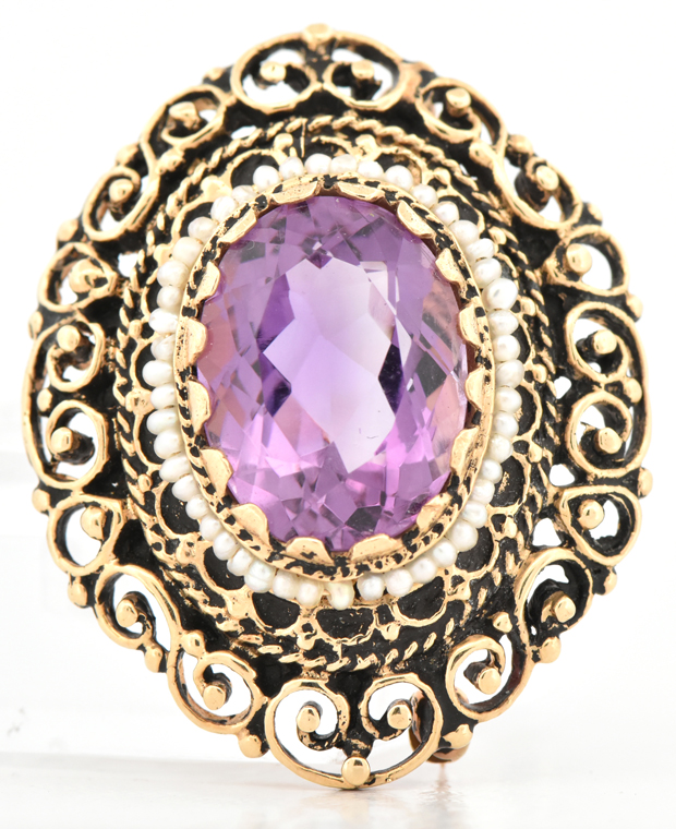 14K Yellow Gold Amethyst Pin