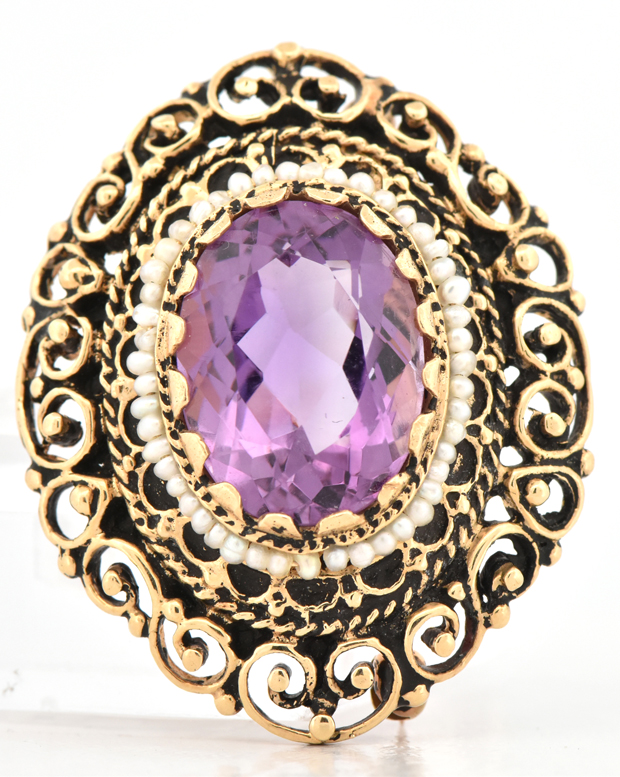 14K Yellow Gold Amethyst Pin
