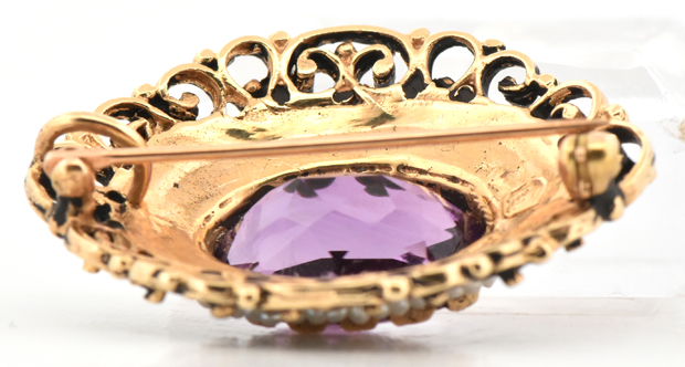 14K Yellow Gold Amethyst Pin