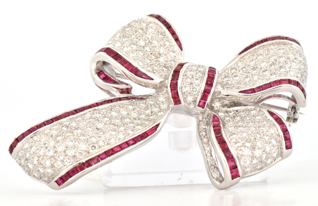 Platinum and Ruby Bow Pin