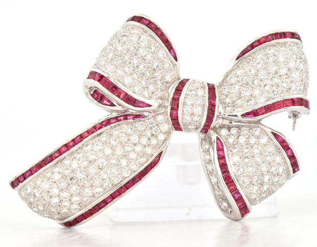Platinum and Ruby Bow Pin